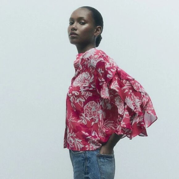 ZARA PRINTED TOP WITH RUFFLES - Picture 2 of 11
